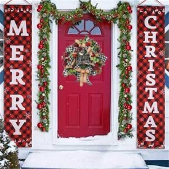 Christmas Buffalo Check Wreath, Outdoor Christmas Wreaths, Front Door Decoration - Picture 6 of 7